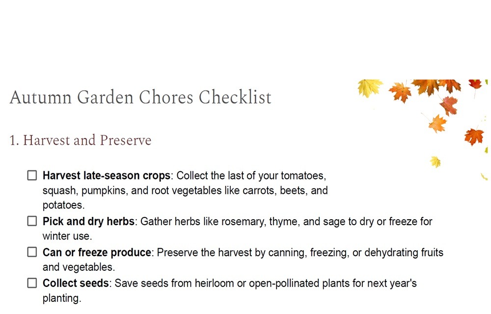 Autumn Garden Chores Checklist
