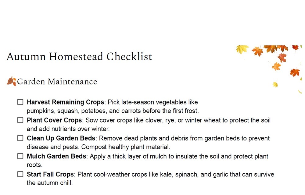 Autumn Homestead Checklist