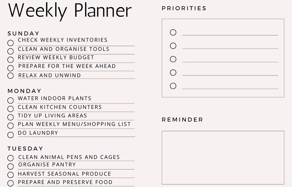 Weekly Household Planner