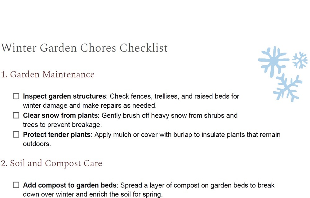 Winter Garden Chores Checklist